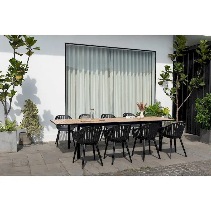 Ensemble de salle à manger d'extérieur en aluminium Amazonia Petherson - Chaises noires