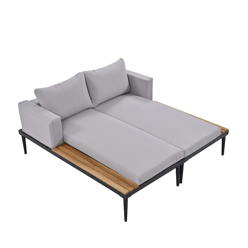 Lit de jour moderne en métal pour terrasse extérieure avec espaces latéraux recouverts de bois