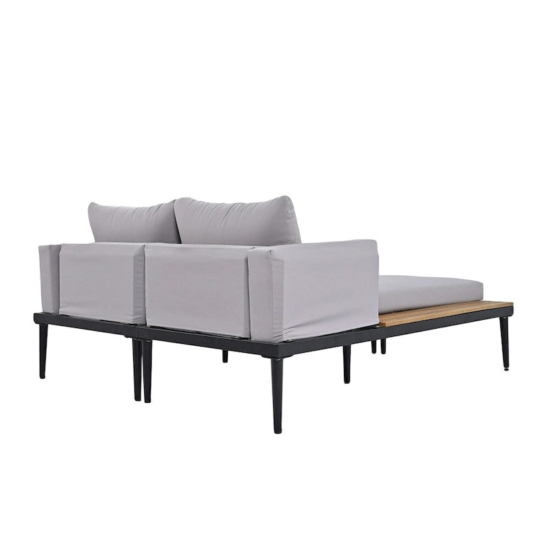 Lit de jour moderne en métal pour terrasse extérieure avec espaces latéraux recouverts de bois