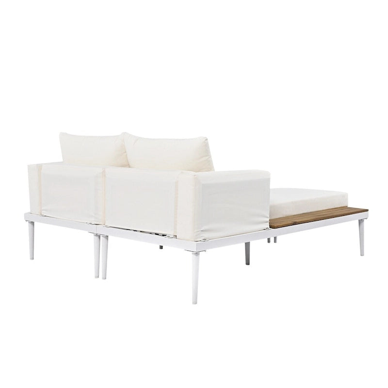 Lit de jour moderne en métal pour terrasse extérieure avec espaces latéraux recouverts de bois