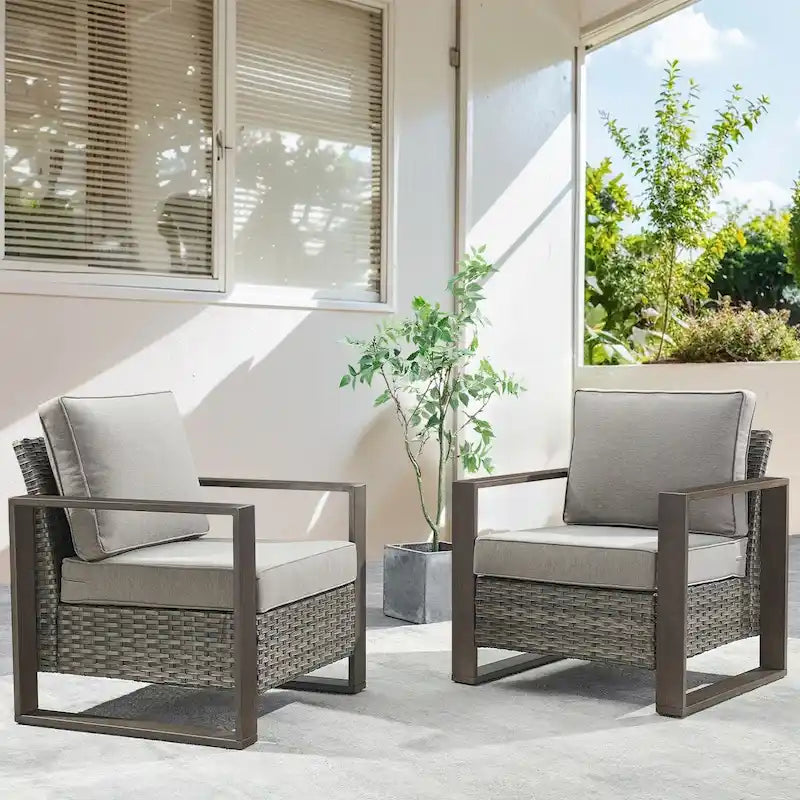 Lot de 2 chaises en rotin synthétique avec coussin - Gris