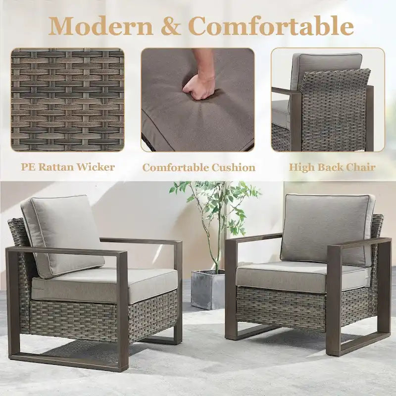 Lot de 2 chaises en rotin synthétique avec coussin - Gris