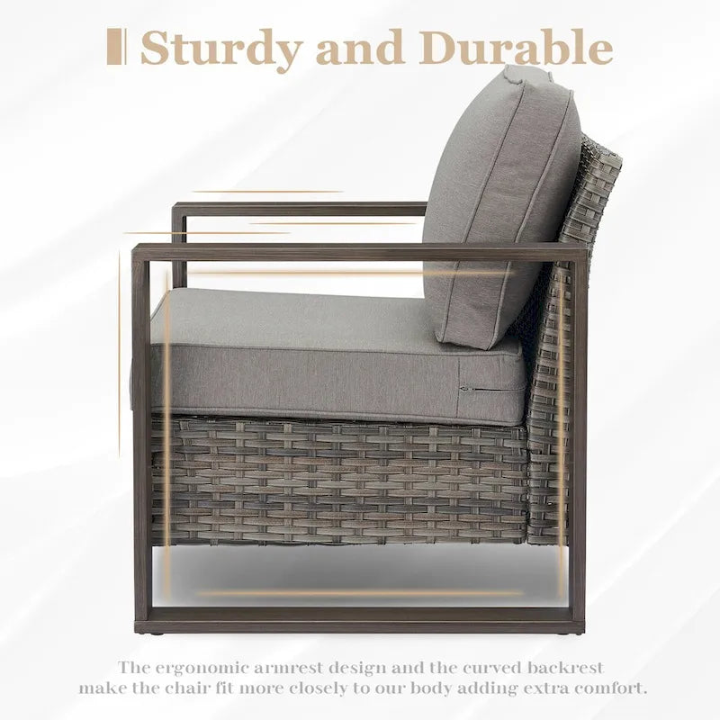 Lot de 2 chaises en rotin synthétique avec coussin - Gris