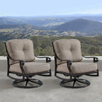 Fauteuils club pivotants à bascule d'extérieur en aluminium, assise profonde, finition cuivre antique, avec coussins épais en polyester beige (lot de 2)