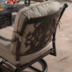 Fauteuils club pivotants à bascule d'extérieur en aluminium, assise profonde, finition cuivre antique, avec coussins épais en polyester beige (lot de 2)
