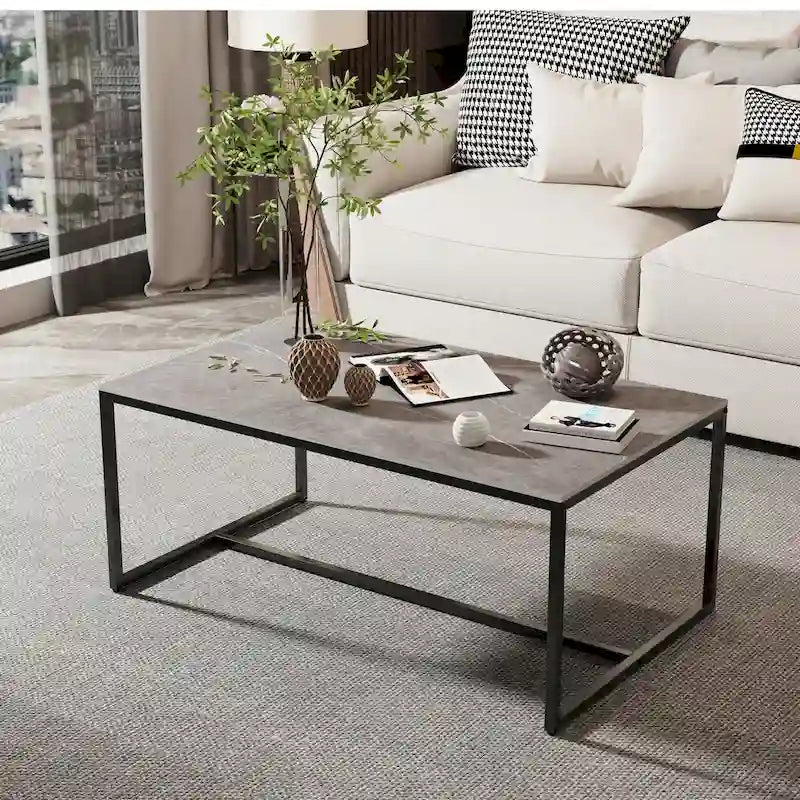 Rectangle Coffee Table Sintered Stone Table for Living Room Office - 39.4x23.6x16.9 inch