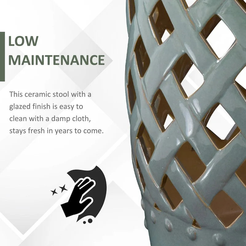 Table d'appoint décorative de patio, table de jardin en céramique avec motif en treillis tressé et matériaux robustes émaillés, verte