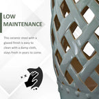 Table d'appoint décorative de patio, table de jardin en céramique avec motif en treillis tressé et matériaux robustes émaillés, verte