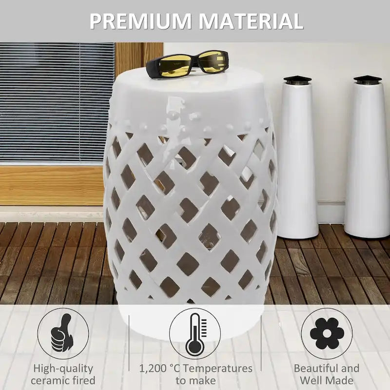 Table d'appoint décorative de patio, table de jardin en céramique avec motif en treillis tressé et matériaux robustes émaillés, verte