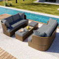 Ensemble de mobilier de jardin 5 pièces, canapé en osier avec coussins épais
