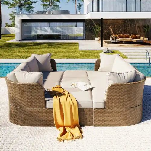 Ensemble de mobilier de jardin 5 pièces, canapé en osier avec coussins épais