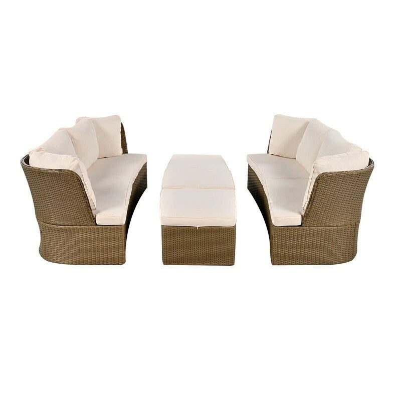 Ensemble de mobilier de jardin 5 pièces, canapé en osier avec coussins épais