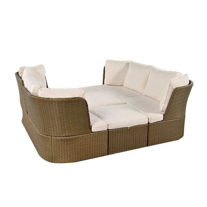 Ensemble de mobilier de jardin 5 pièces, canapé en osier avec coussins épais