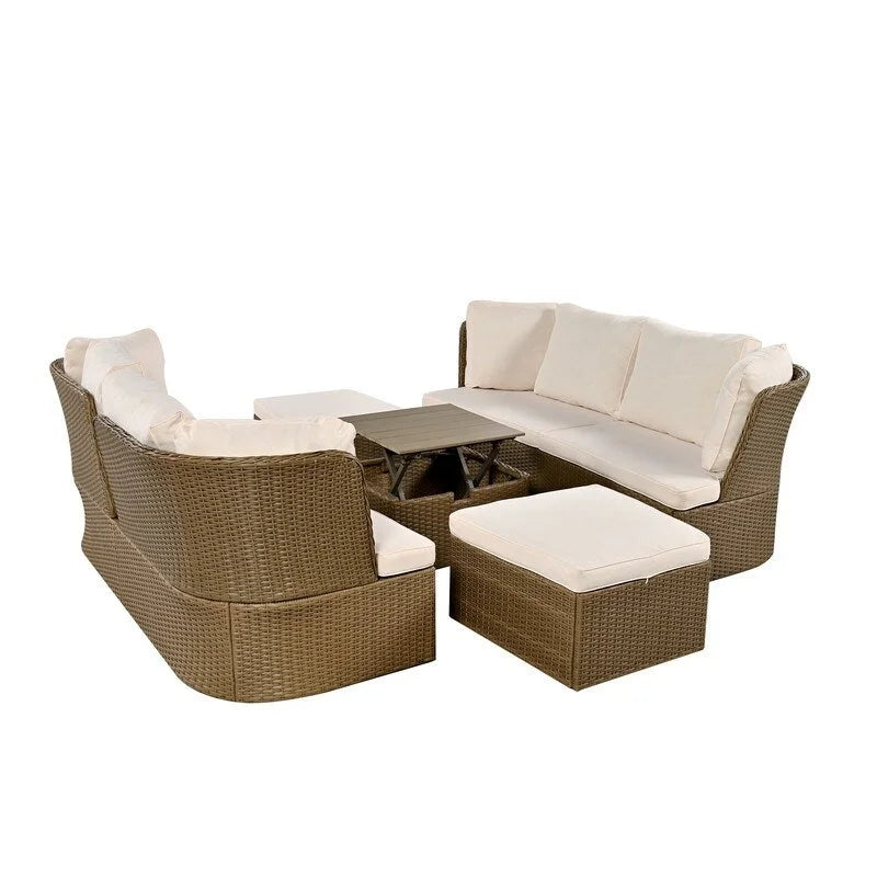 Ensemble de mobilier de jardin 5 pièces, canapé en osier avec coussins épais