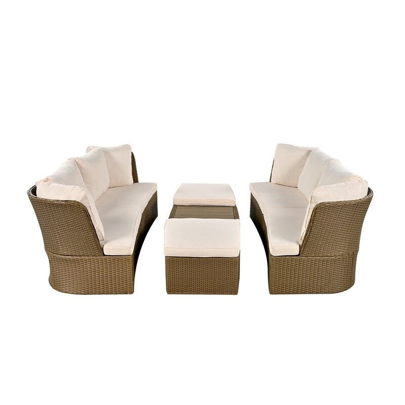 Ensemble de mobilier de jardin 5 pièces, canapé en osier avec coussins épais