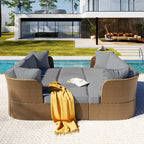 Ensemble de mobilier de jardin 5 pièces, canapé en osier avec coussins épais