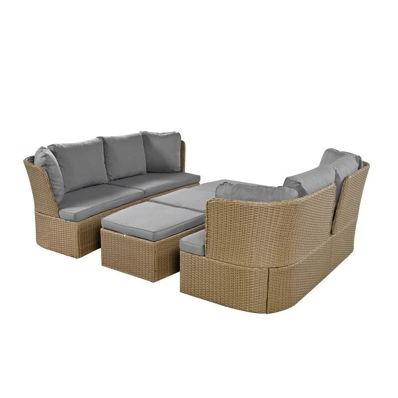Ensemble de mobilier de jardin 5 pièces, canapé en osier avec coussins épais