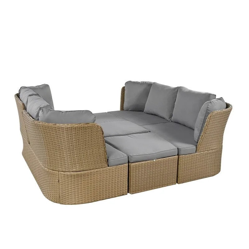 Ensemble de mobilier de jardin 5 pièces, canapé en osier avec coussins épais