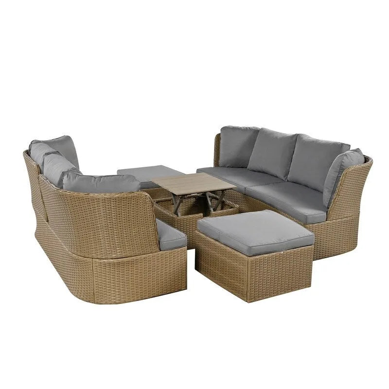 Ensemble de mobilier de jardin 5 pièces, canapé en osier avec coussins épais