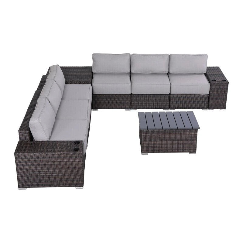 Ensemble de sièges 6 personnes en osier/rotin avec coussins