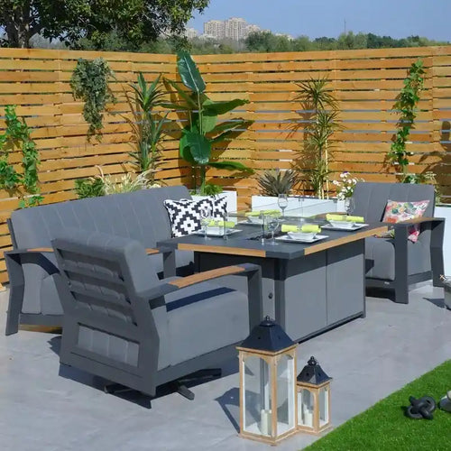 Ensemble de canapé et balancelle de patio en acrylique 4 pièces avec table foyer et barbecue