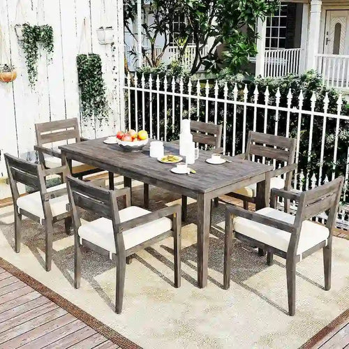 Ensemble de salle à manger d'extérieur 7 pièces, table rectangulaire en bois d'acacia avec chaises
