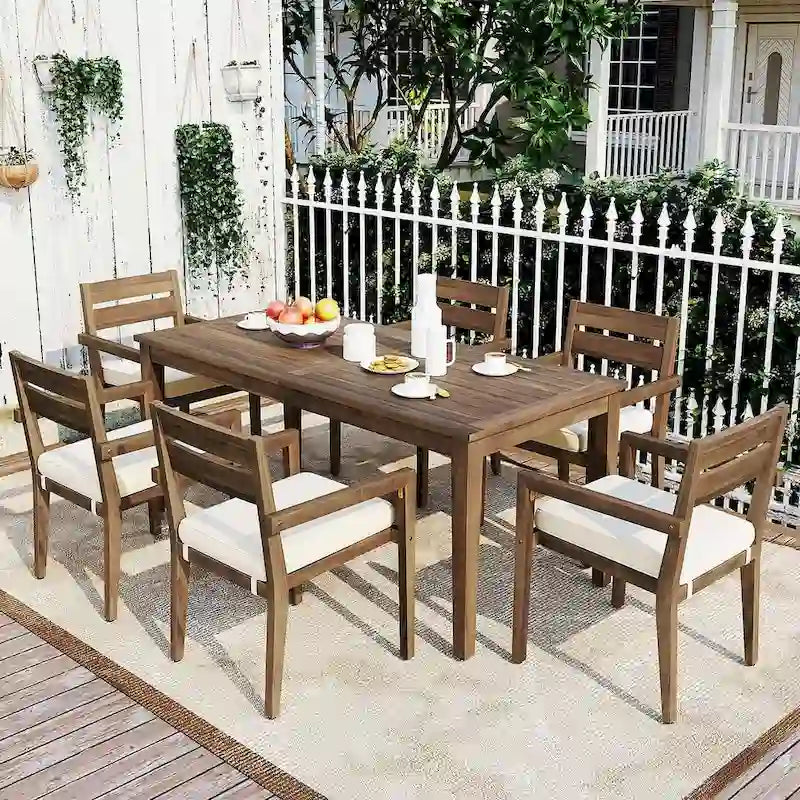 Ensemble de salle à manger d'extérieur 7 pièces, table rectangulaire en bois d'acacia avec chaises
