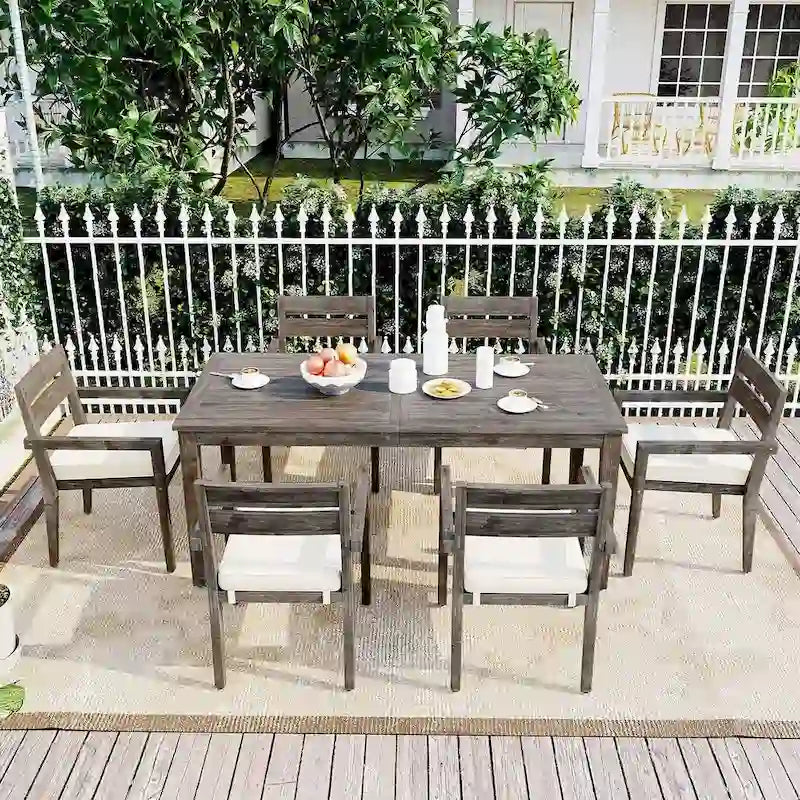 Ensemble de salle à manger d'extérieur 7 pièces, table rectangulaire en bois d'acacia avec chaises