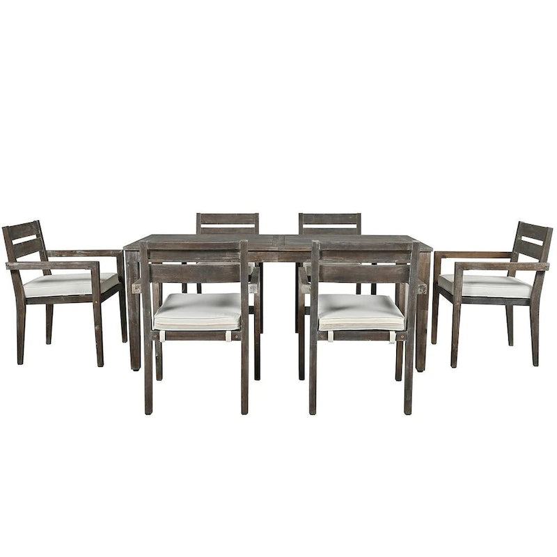 Ensemble de salle à manger d'extérieur 7 pièces, table rectangulaire en bois d'acacia avec chaises