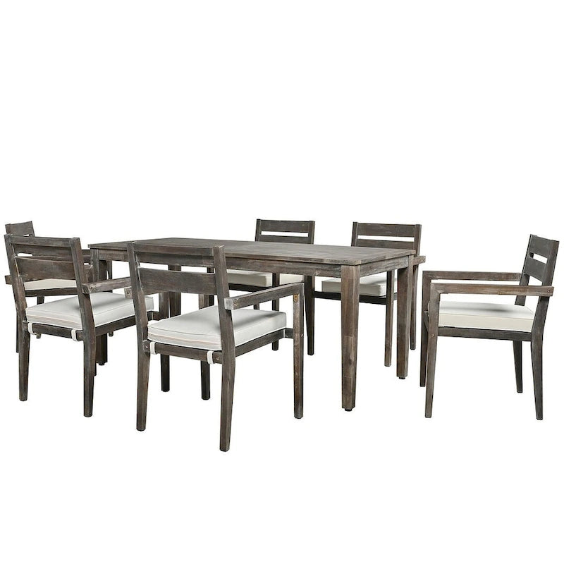 Ensemble de salle à manger d'extérieur 7 pièces, table rectangulaire en bois d'acacia avec chaises