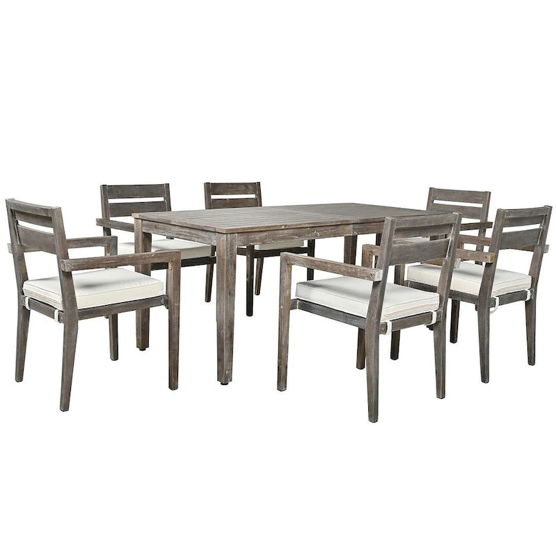 Ensemble de salle à manger d'extérieur 7 pièces, table rectangulaire en bois d'acacia avec chaises