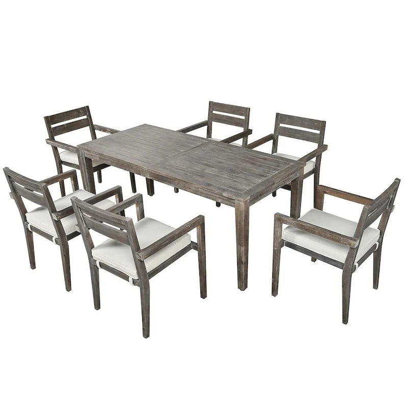 Ensemble de salle à manger d'extérieur 7 pièces, table rectangulaire en bois d'acacia avec chaises