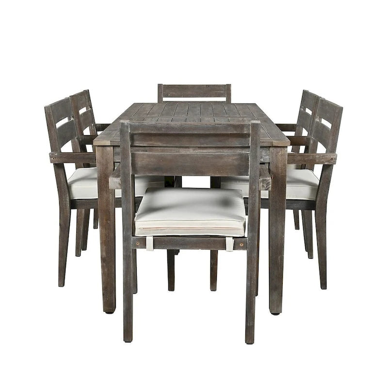 Ensemble de salle à manger d'extérieur 7 pièces, table rectangulaire en bois d'acacia avec chaises