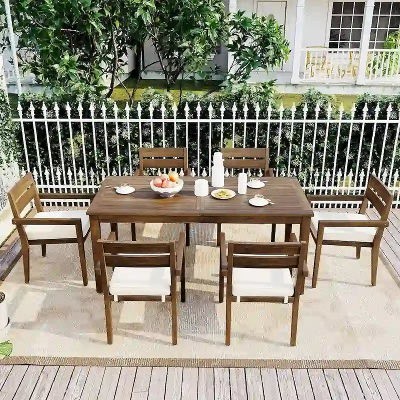 Ensemble de salle à manger d'extérieur 7 pièces, table rectangulaire en bois d'acacia avec chaises