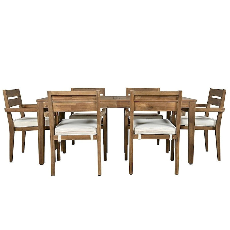 Ensemble de salle à manger d'extérieur 7 pièces, table rectangulaire en bois d'acacia avec chaises