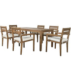 Ensemble de salle à manger d'extérieur 7 pièces, table rectangulaire en bois d'acacia avec chaises