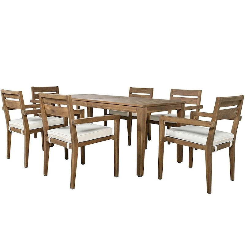 Ensemble de salle à manger d'extérieur 7 pièces, table rectangulaire en bois d'acacia avec chaises