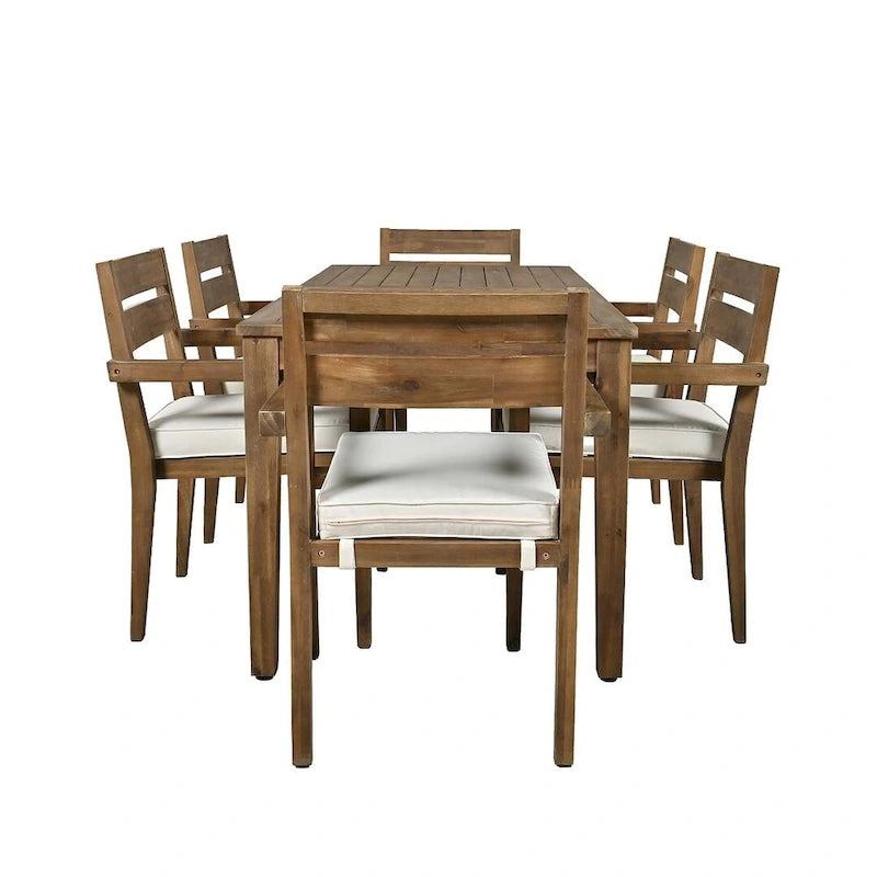 Ensemble de salle à manger d'extérieur 7 pièces, table rectangulaire en bois d'acacia avec chaises