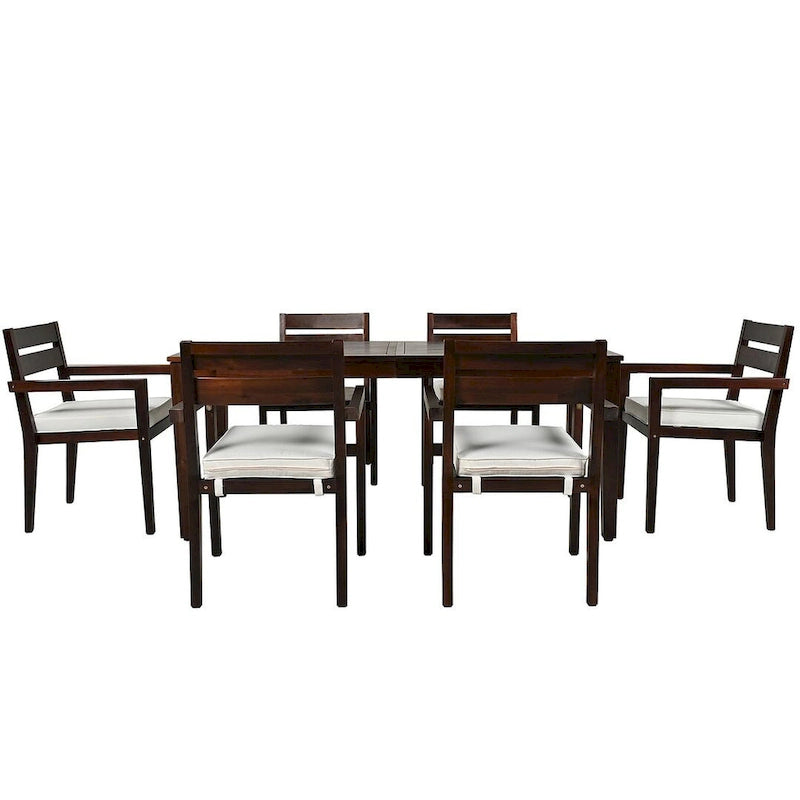 Ensemble de salle à manger d'extérieur 7 pièces, table rectangulaire en bois d'acacia avec chaises