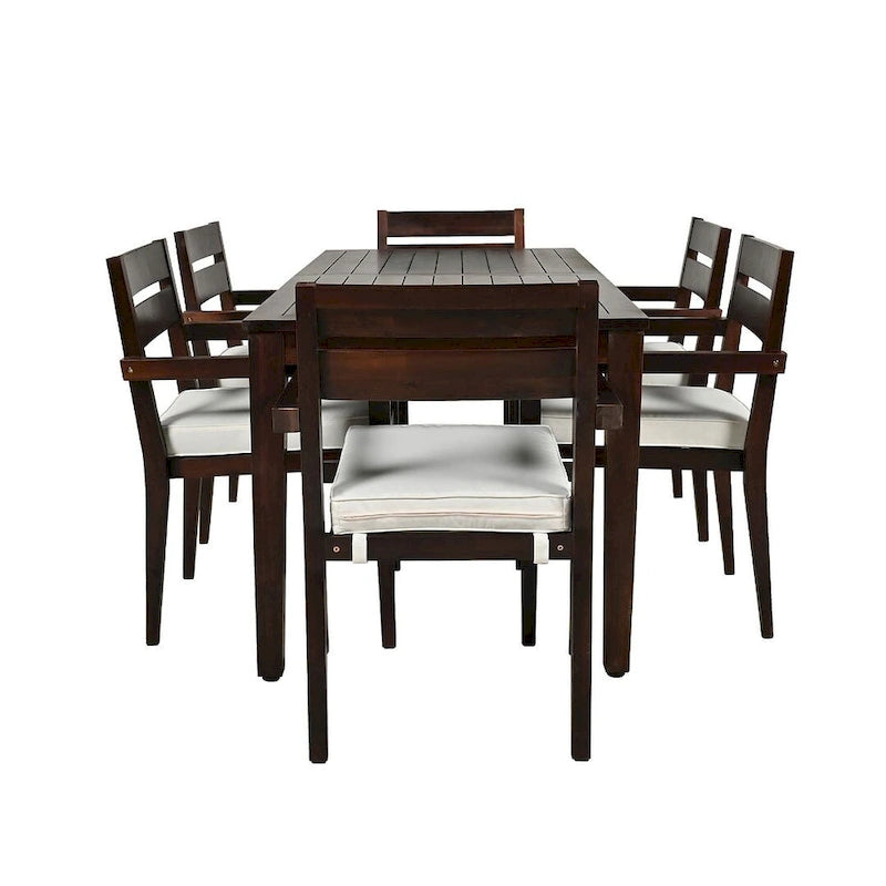 Ensemble de salle à manger d'extérieur 7 pièces, table rectangulaire en bois d'acacia avec chaises