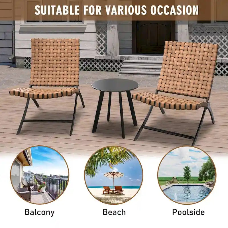 Ensemble de 3 chaises pliantes d'extérieur Jamison en rotin tressé marron clair - Non disponible