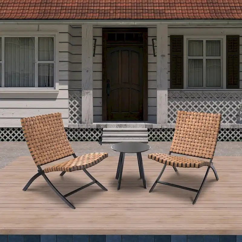 Ensemble de 3 chaises pliantes d'extérieur Jamison en rotin tressé marron clair - Non disponible
