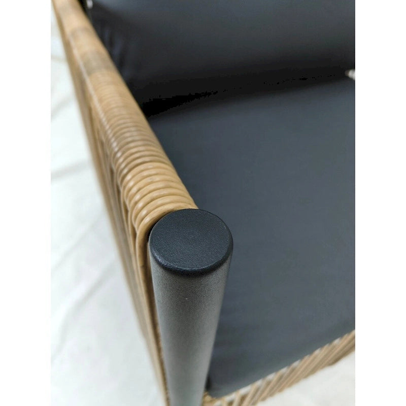 Ensemble de canapé d'extérieur 4 pièces en résine tressée marron avec coussins gris