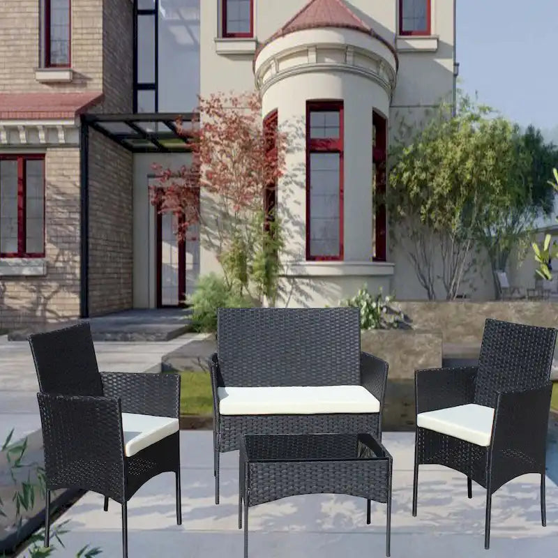 Ensemble de mobilier de patio en rotin 4 pièces, canapé d'extérieur en osier avec coussins (coussins beiges)