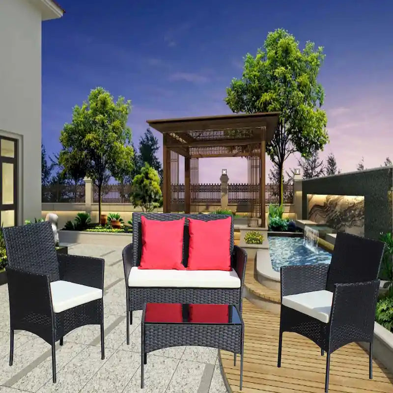 Ensemble de mobilier de patio en rotin 4 pièces, canapé d'extérieur en osier avec coussins (coussins beiges)