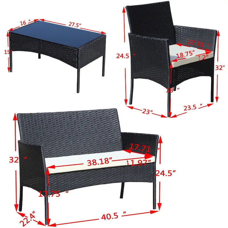 Ensemble de mobilier de patio en rotin 4 pièces, canapé d'extérieur en osier avec coussins (coussins beiges)