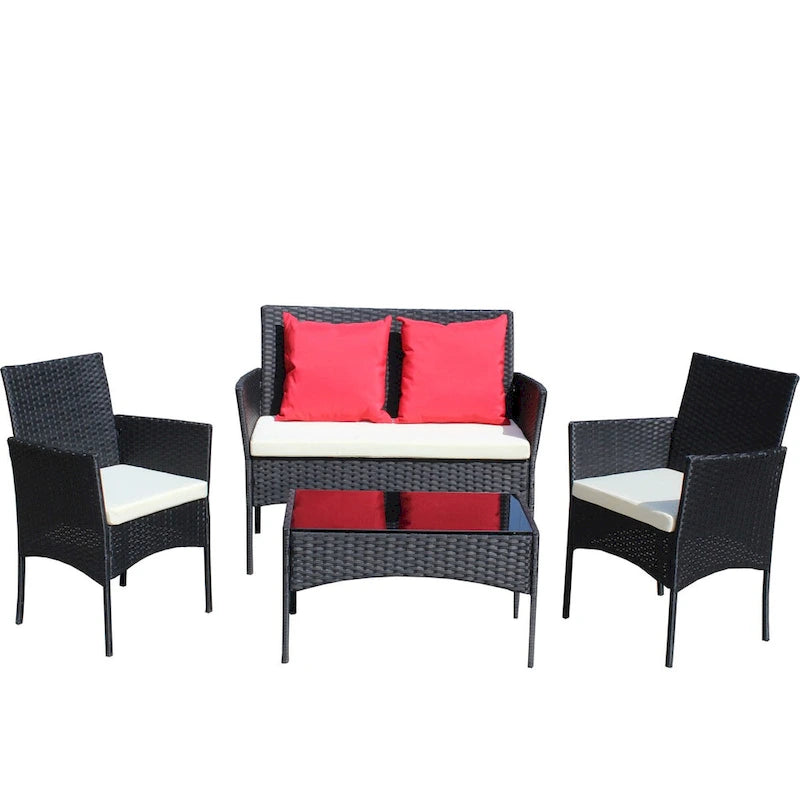 Ensemble de mobilier de patio en rotin 4 pièces, canapé d'extérieur en osier avec coussins (coussins beiges)