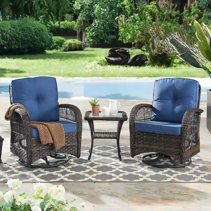 Ensemble de 3 fauteuils pivotants et berçants pour patio - Marron