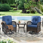 3 Pieces Patio Swivel Chair Gliders Rocker Chair - Brown