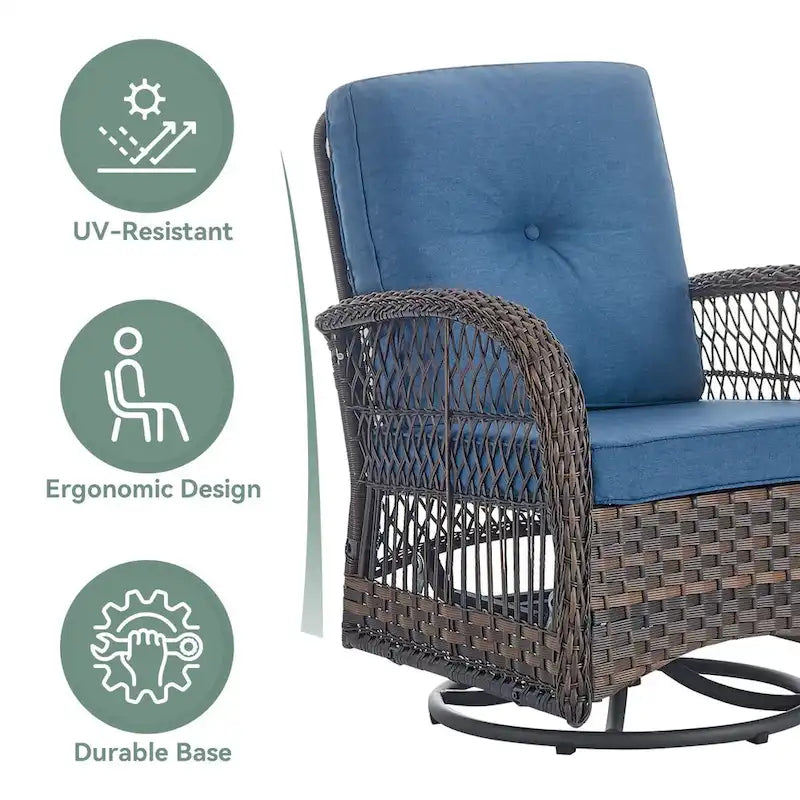 Ensemble de 3 fauteuils pivotants et berçants pour patio - Marron
